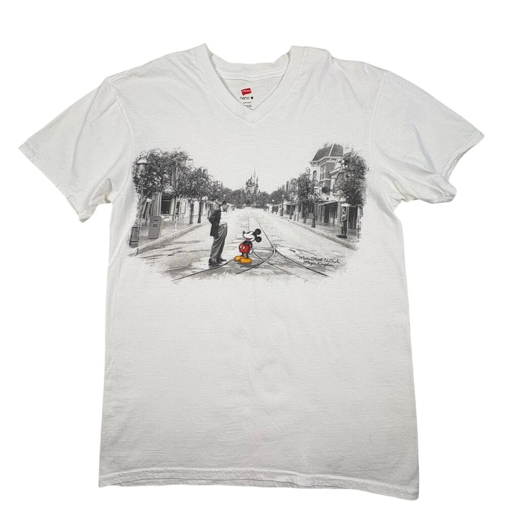 Hanes Nano Disney Magic Kingdom Mickey Mouse Graphic Tee Women's S White